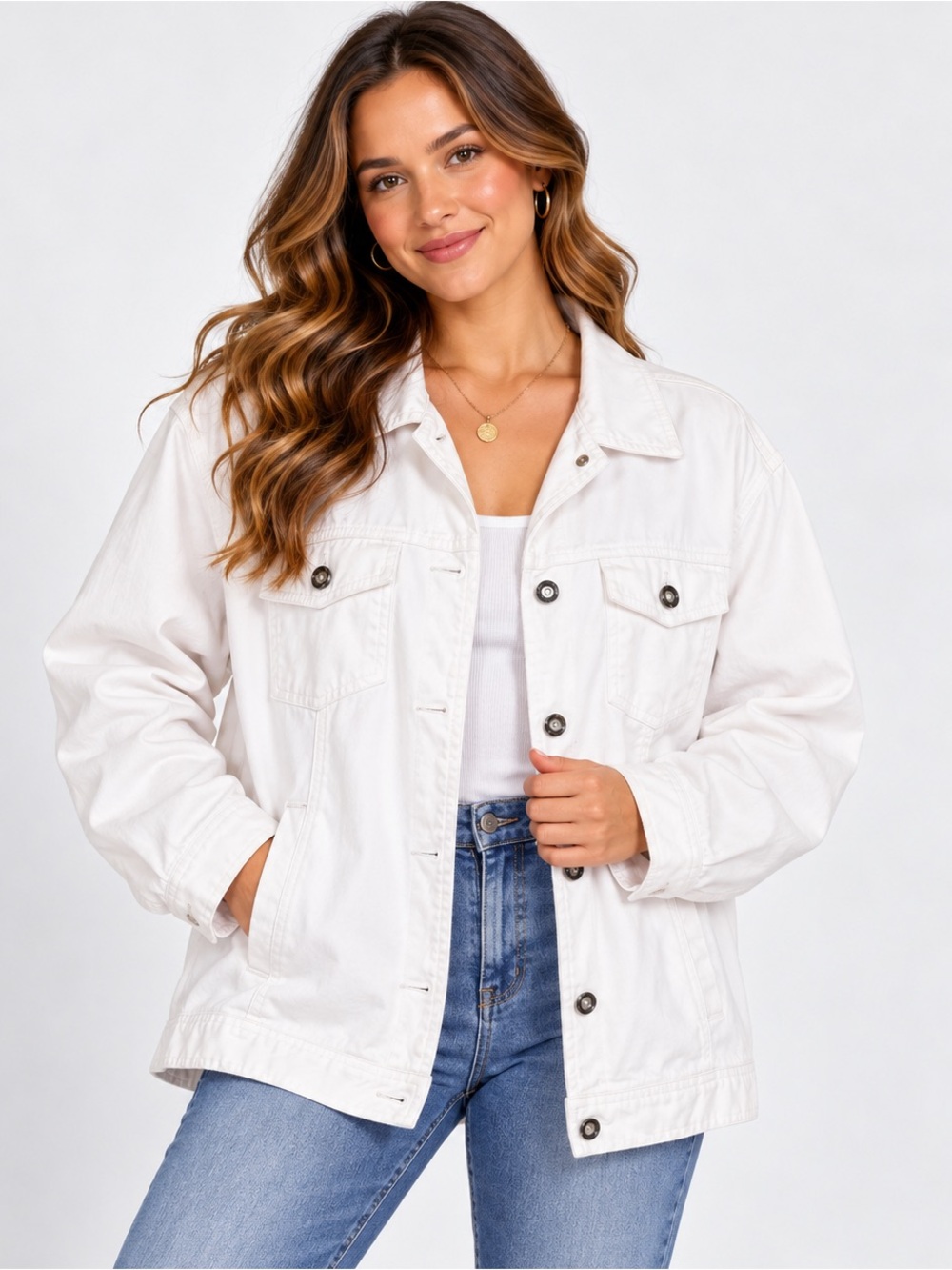 D&Co. white denim jacket Size XS Classic Loose Fit